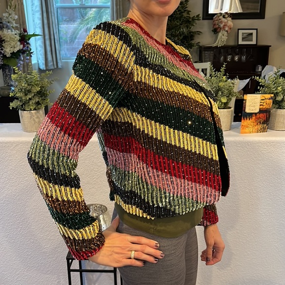 SOLD NWT Alice + Olivia Sequin & Beaded Jacket with Multi Colored Block Small - Picture 5 of 15